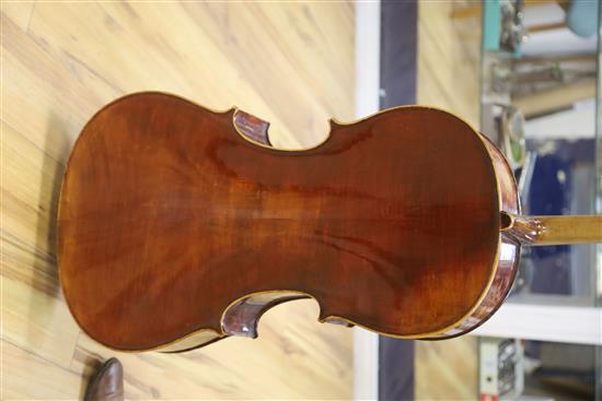 A 19th century German cello labelled Neuner und Hornsteiner and a Stradivarius label, hard cased.